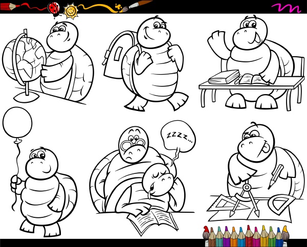 tortuga escolar conjunto página para colorear dibujos - Stockphoto  #13108134 | Agencia de stock PantherMedia