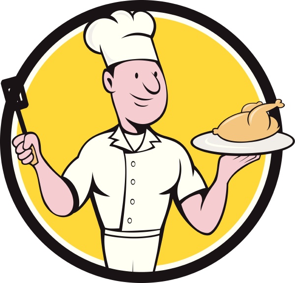 Chef Cook pollo asado espátula círculo de dibujos - Stockphoto #18116346 |  Agencia de stock PantherMedia