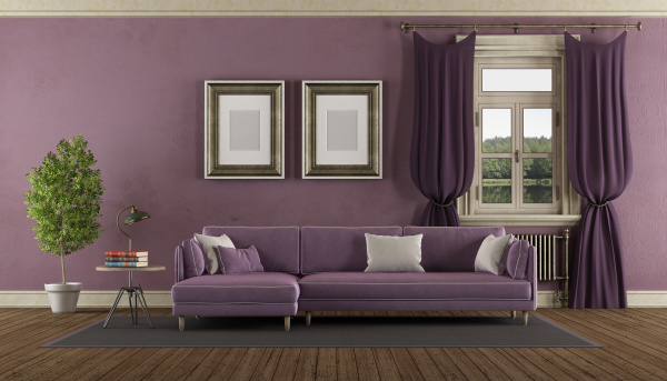 sala de estar retro purpura