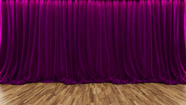 Cortinas verdes y suelos de madera escenario de cine y teatro 3d rendering