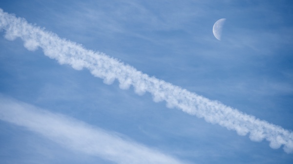 airplane, contrails, and, waning, moon, against - 30612350