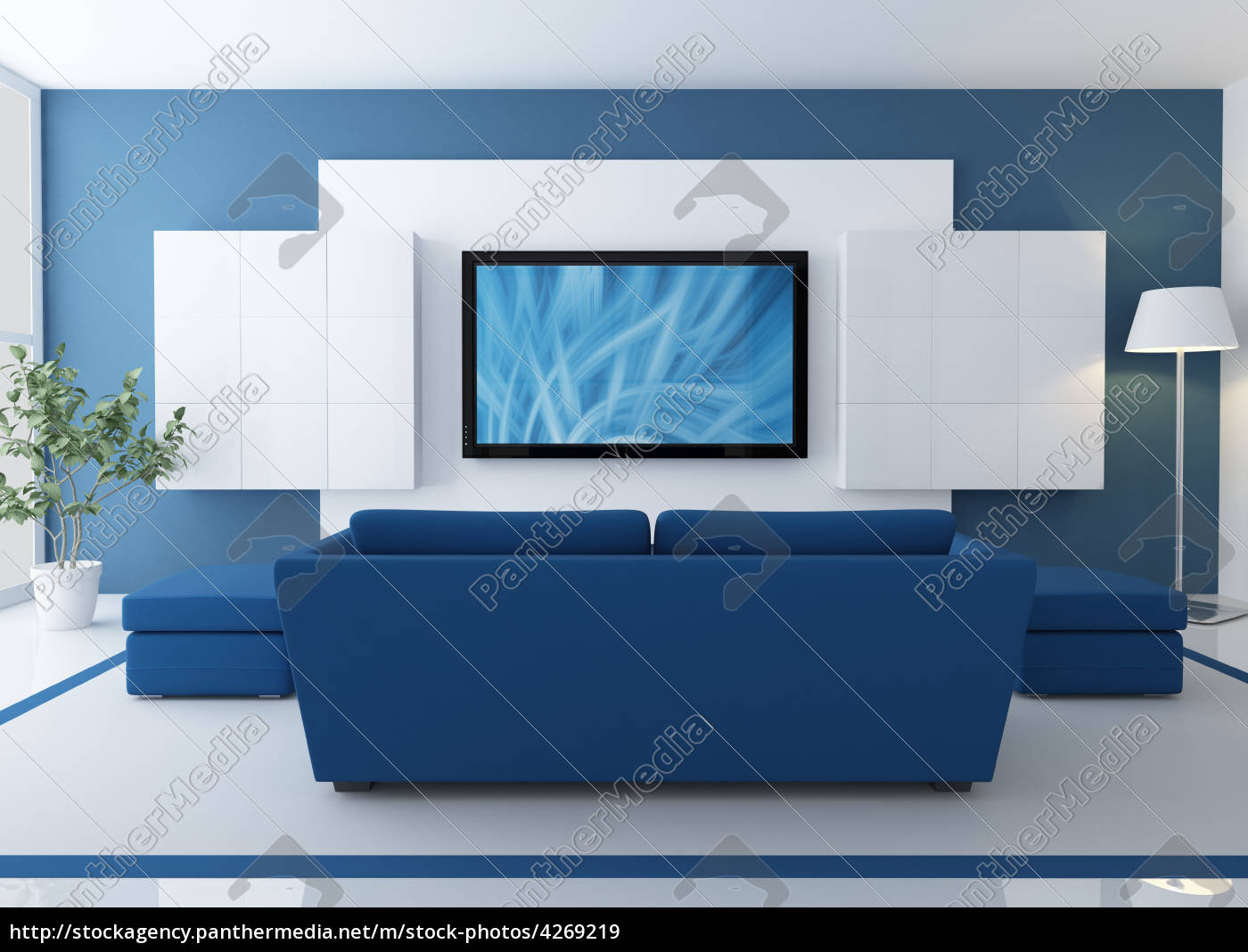 Mueble salón blanco y azul - Xíkara