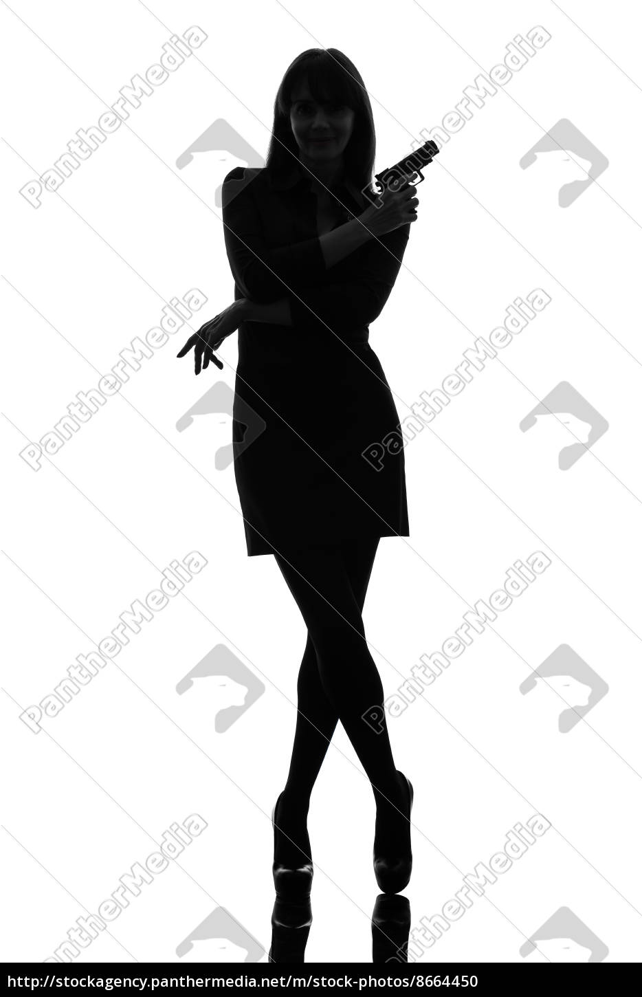 Mujer Detective Sexy Sosteniendo Apuntando Silueta Arma Stockphoto Agencia De Stock Panthermedia