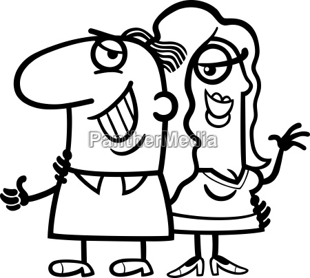 blanco y negro feliz pareja dibujos animados - Stockphoto #8919518 |  Agencia de stock PantherMedia