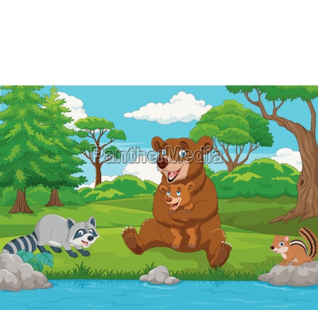 Familia de osos pardos de dibujos animados en el bosque - Stockphoto  #24870716 | Agencia de stock PantherMedia