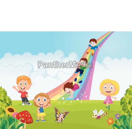 Dibujos animados niños jugando arco iris tobogán en - Stockphoto #25719800  | Agencia de stock PantherMedia