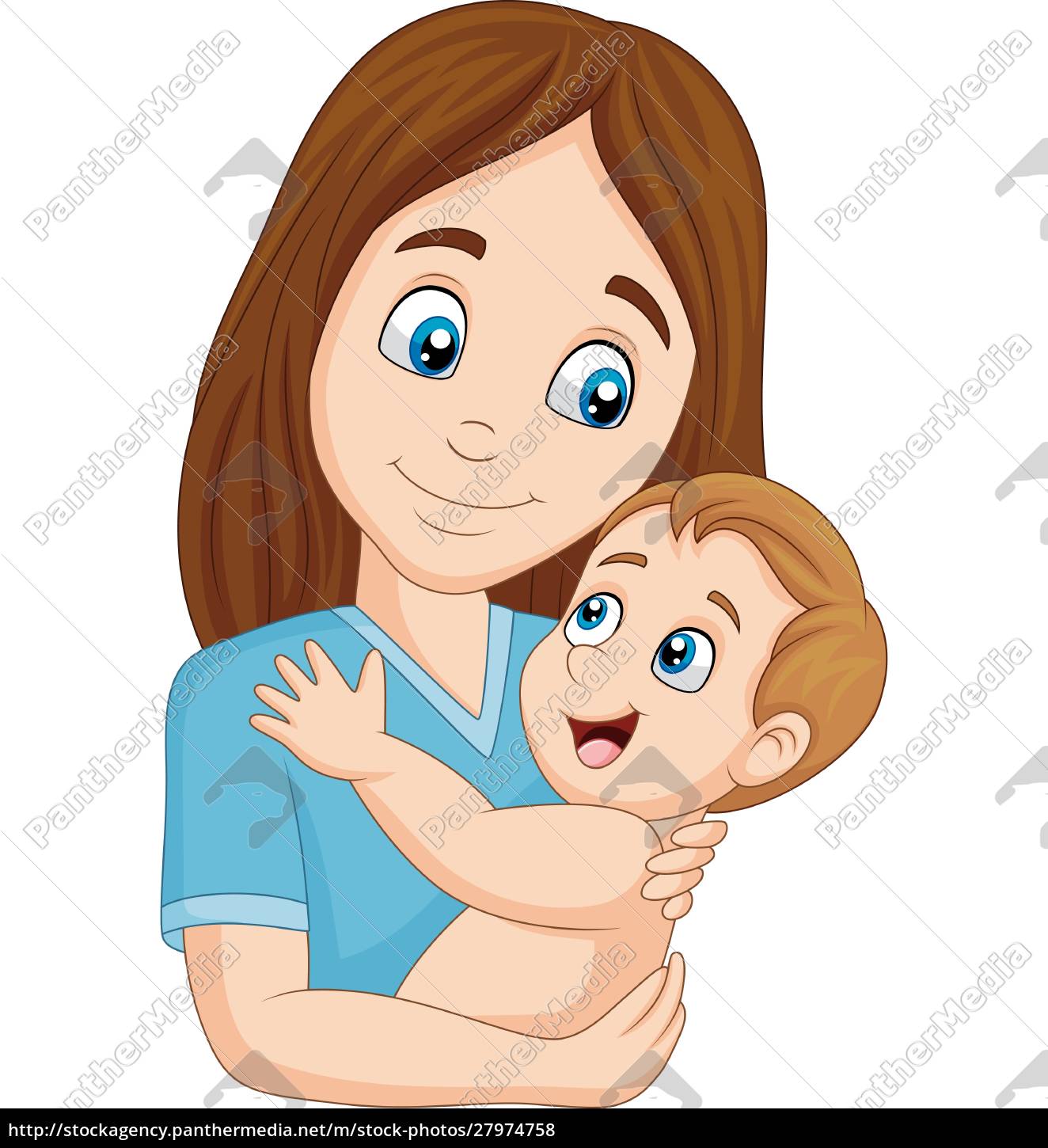 Caricatura Madre Feliz Abrazando A Su Bebe Stockphoto Agencia De Stock Panthermedia